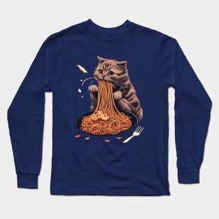 CAT EATING SPAGUETTI Long Sleeve T-Shirt